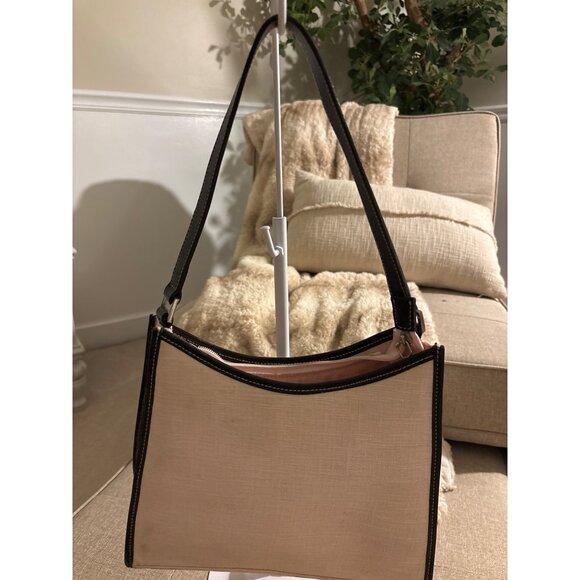 Vintage Ralph Lauren Beige Linen Handbag With Black Leather Trim - Picture 2 of 16